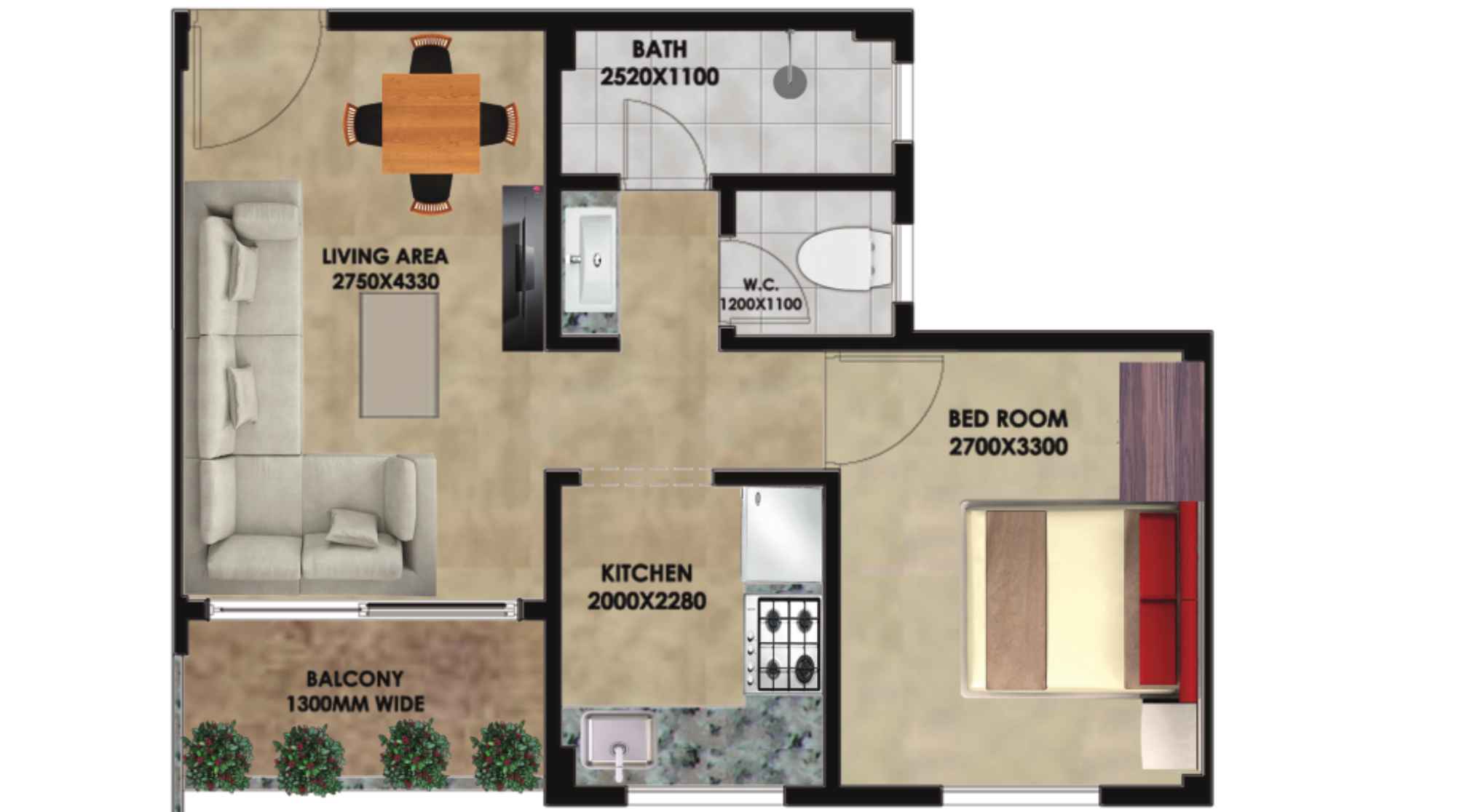 Sarvppratham-Palm-Hills-Floor-Plan-1 BHK-456 Sqft